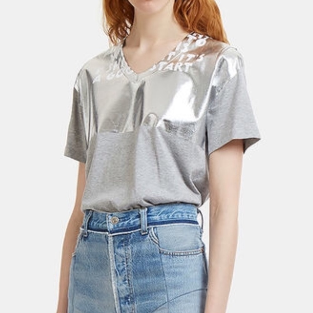 Margiela AIDS Awareness Metallic  V-Neck T-Shirt
